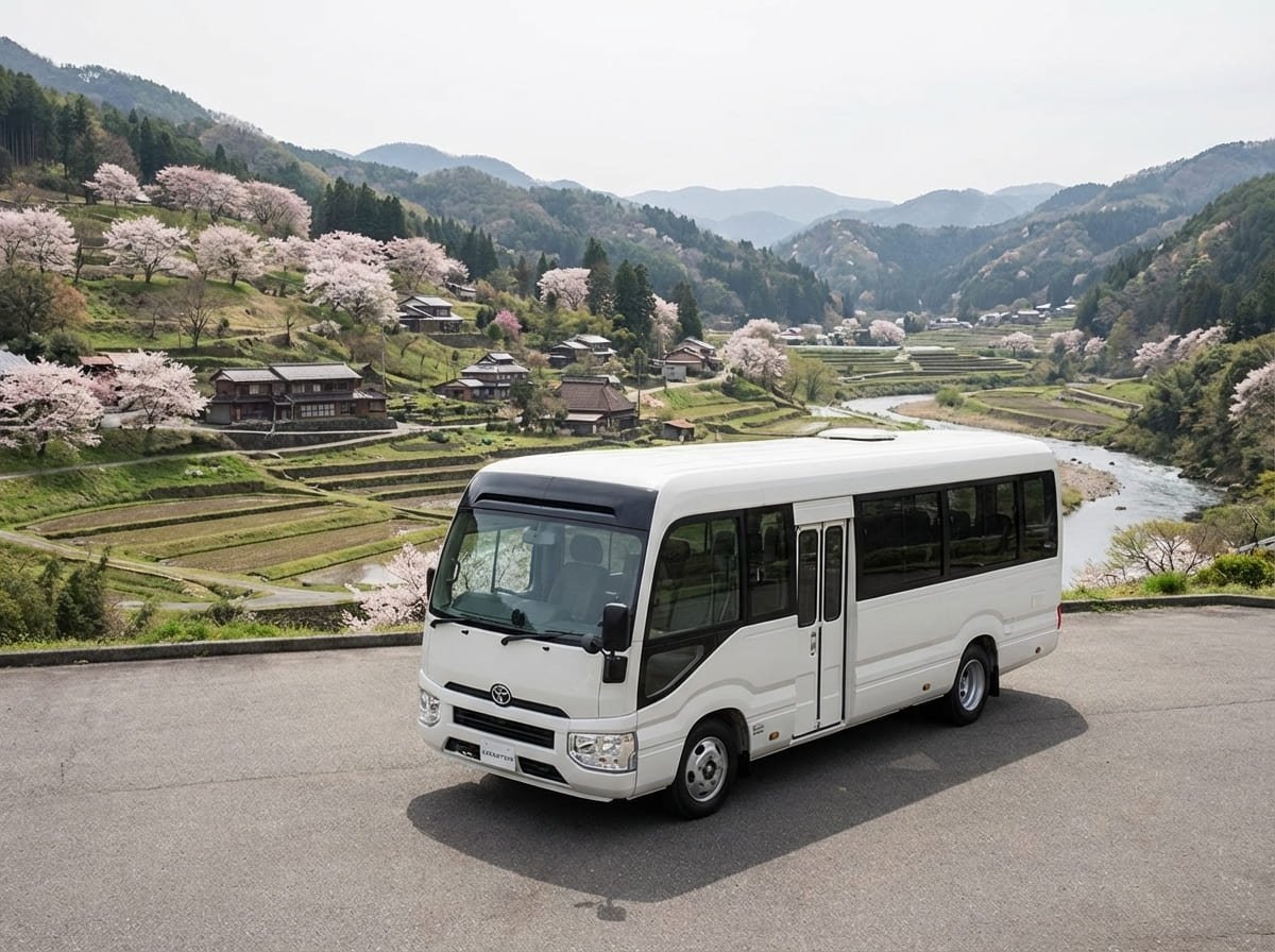 Toyota Coaster 行經郊區道路