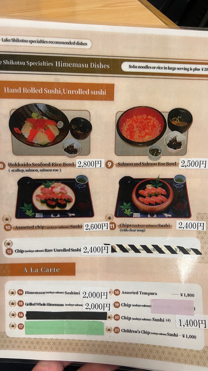チップ寿し與海鮮丼菜單